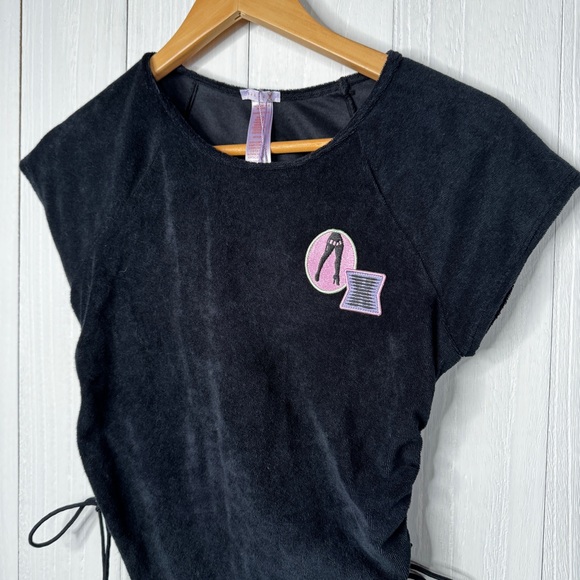 Savage X Fenty Women's 70s Ruched Terry Thong Teddy in Black - Picture 4 of 7